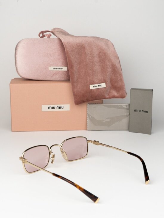 Miu Miu Women Sunglasses Pale Gold Pink Rectangle MUA53S ZVN4I0 NEW AUTHENTIC main image 8